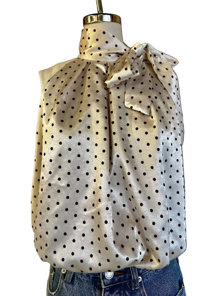 Presley satin bow top / cream & brown