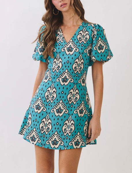 Vivian puff sleeve dress / teal