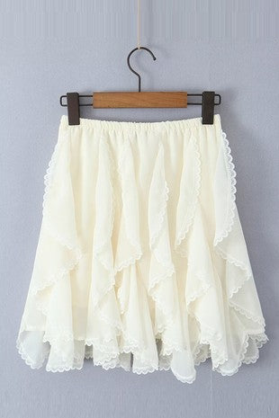 ruffle & lace skirt / ivory