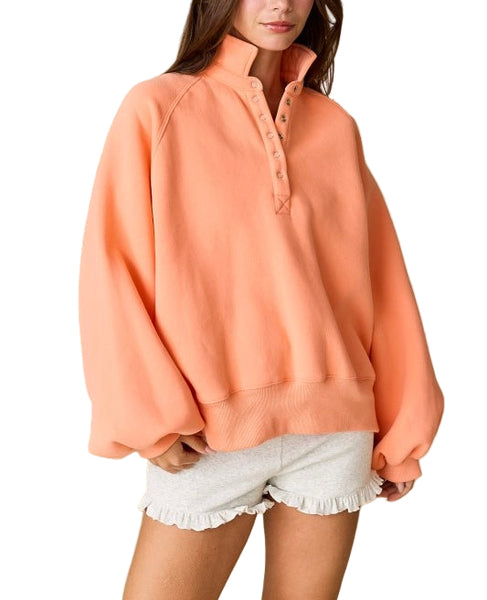 piper snap button sweatshirt / coral