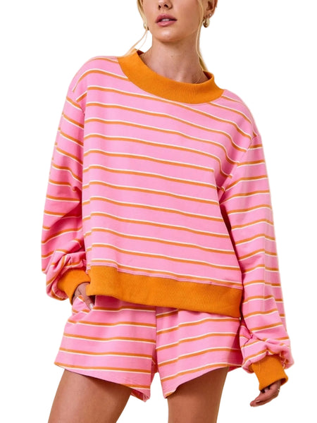 Bella stripe short set / hot pink & orange