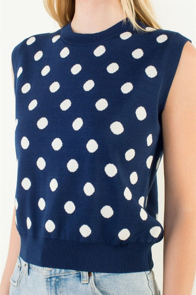 THML polka dot sleeveless sweater / navy