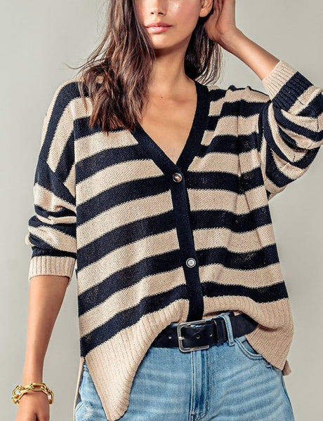 Olivia stripe cardigan // black & taupe