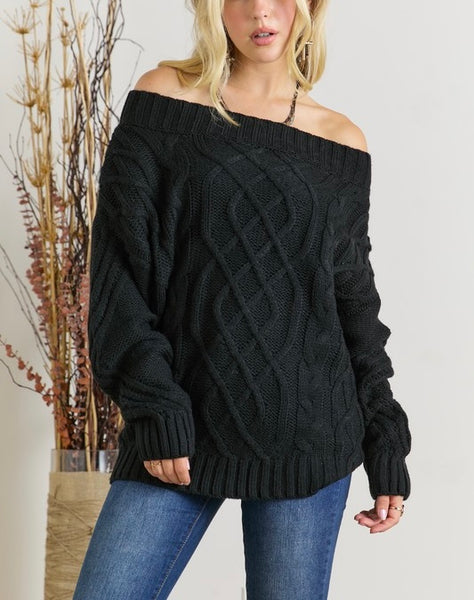 cable knit ots sweater // black