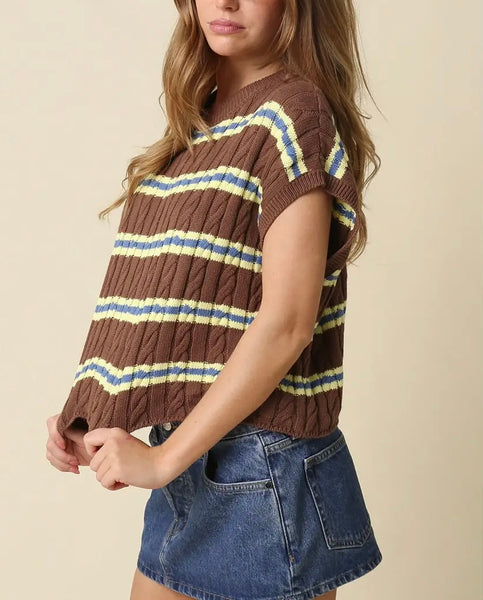 Joelle Stripe Sleeveless Sweater / brown & butter