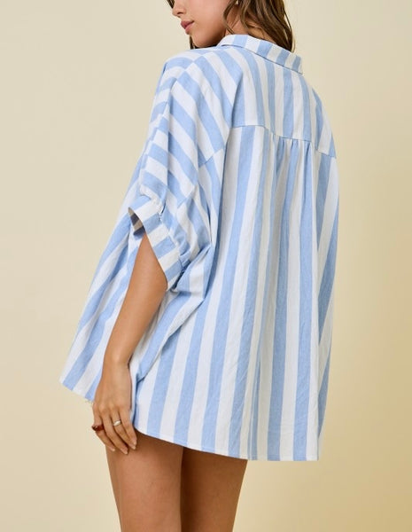 stripe button up top / light blue