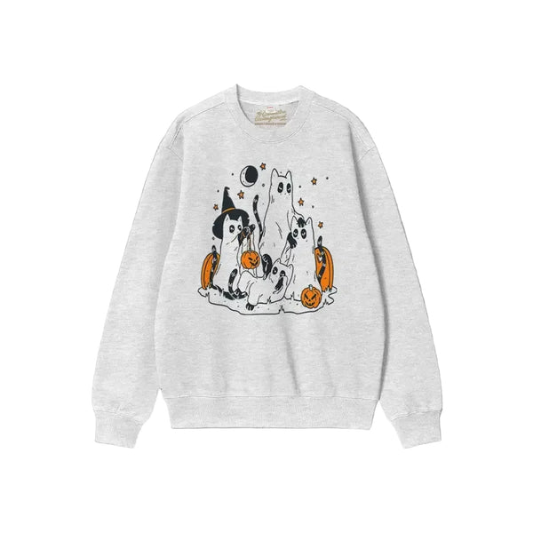 Spooky Black Cats Sweatshirt / Heather Grey