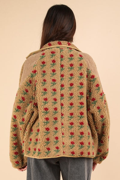 floral fleece zip jacket