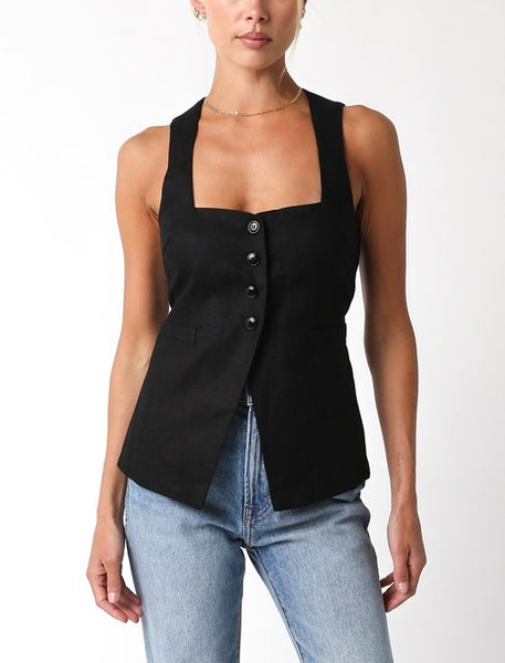 OLIVACEOUS Blair linen vest // black