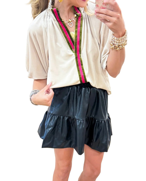 THML velvet puff sleeve top / cream