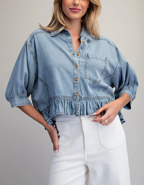 Ella ruffle denim top