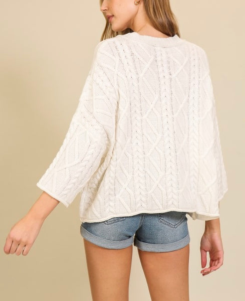 Kinslee 3/4 sleeve cable sweater / cream