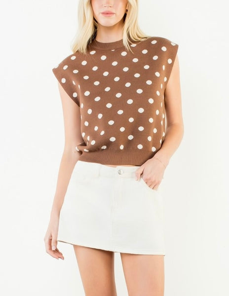 THML polka dot sleeveless sweater / chocolate