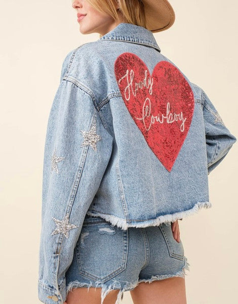 howdy cowby sequin jean jacket