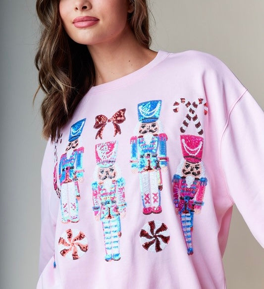 sequin nutcracker pullover / pink