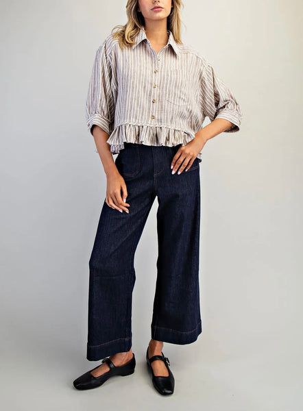 Clara ruffled hem shirt / coco stripe