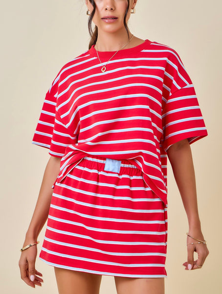 Wesley Stripe Skort Set / Red & Baby Blue