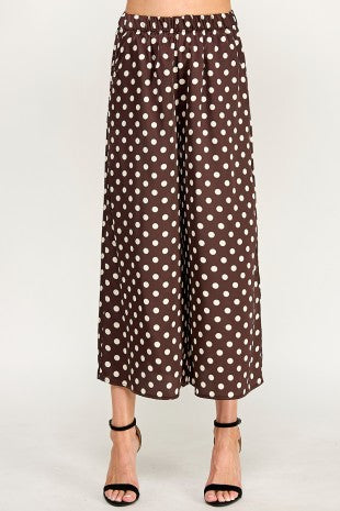 Polka Dot Satin Pant Set / Chocolate