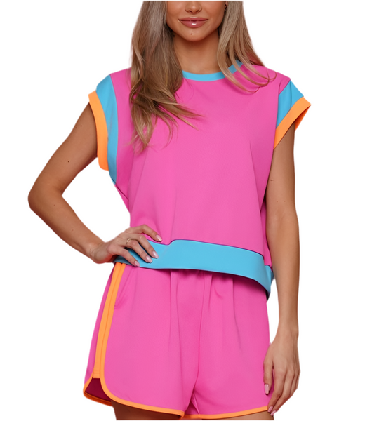 color block track suit // hot pink