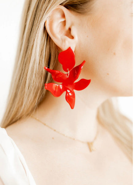 Flora statement earring / red