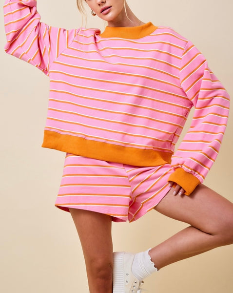Bella stripe short set / hot pink & orange