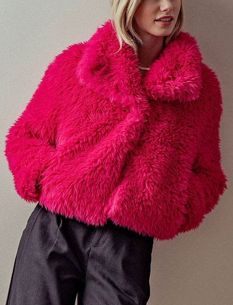 faux fur jacket // fuchsia