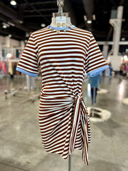 Cassie striped waist tie dress / chocolate