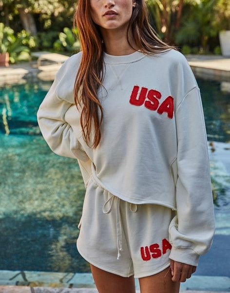 USA french terry short set/ ivory