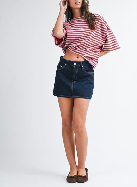 oversized stripe boyfriend tee / chocolate & pink