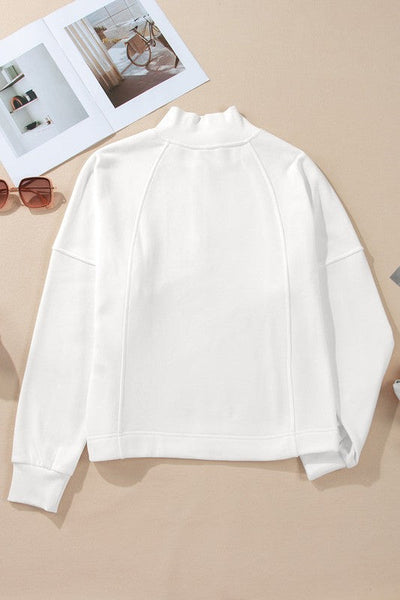 1/4 zip long sleeve top // white