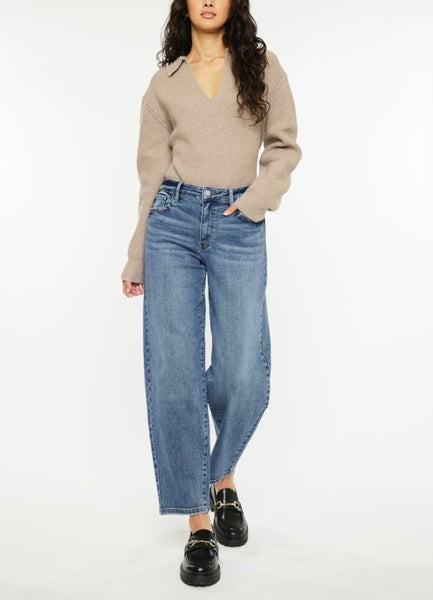 Kan Can high rise barrel fit jean / medium wash
