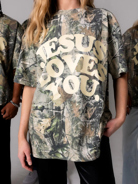 Jesus Loves You Oversized Tee / Camo