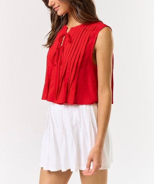 Ruthie front tie top / red