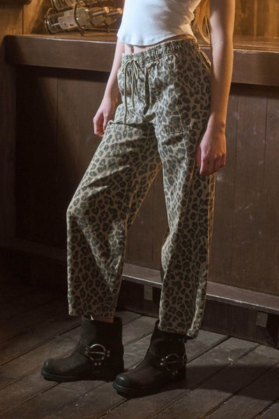 leopard drawstring pant