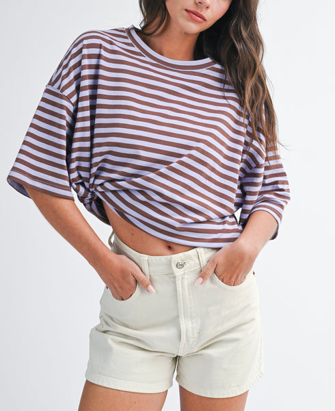 oversized stripe boyfriend tee / violet & chocolate