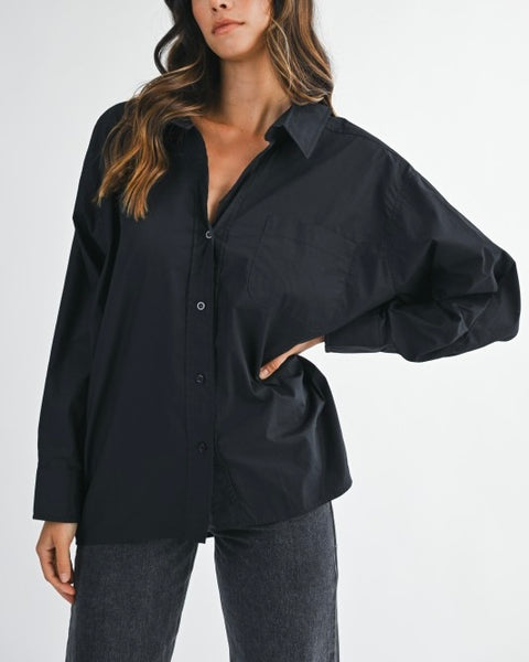 Mable oversized poplin button up / black
