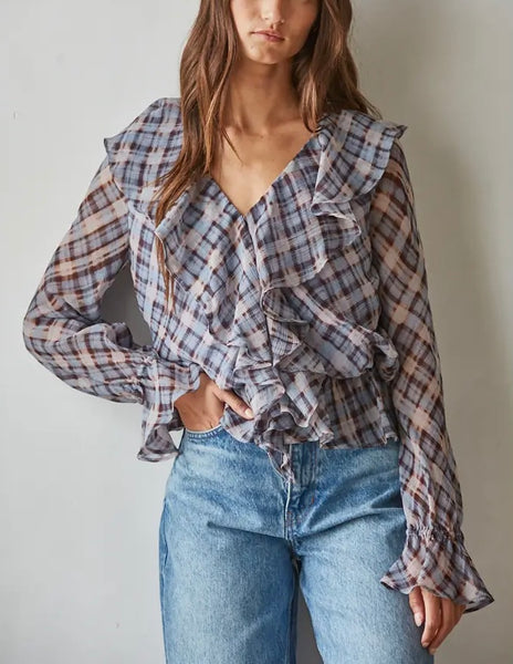 Faith Ruffle Top / Blue