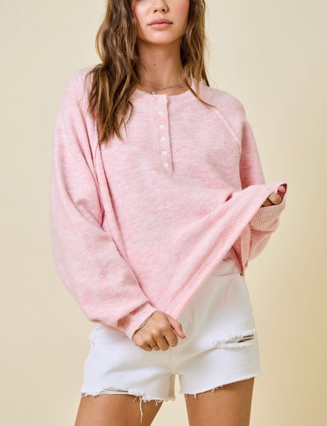 henley sweater top / pink