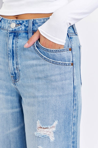 double pocket wide leg jean