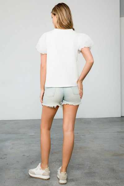 THML puff sleeve french terry tee / white