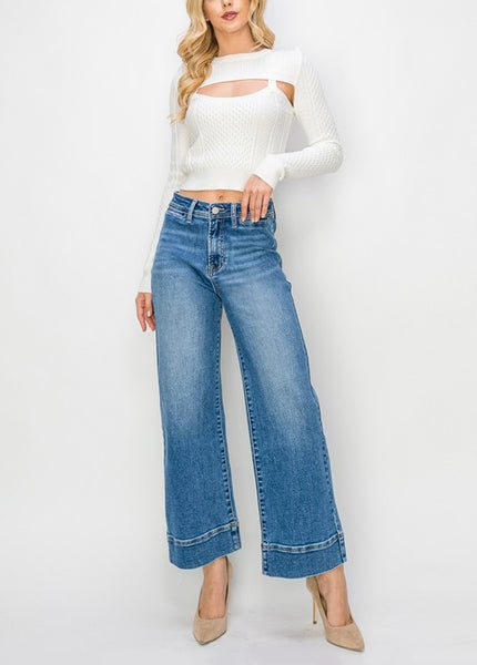 high rise wide leg crop jean // medium wash