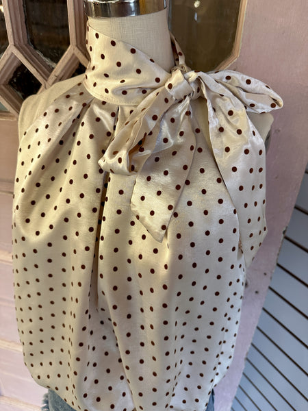 Presley satin bow top / cream & brown