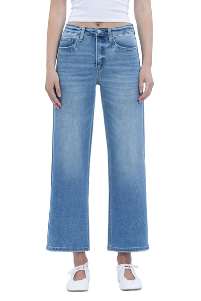 Maggie tummy control high rise wide leg crop jean / medium wash