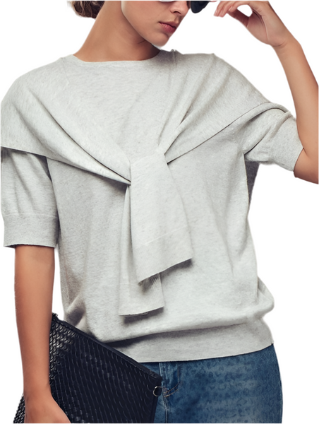 draped shoulder sweater / white melange