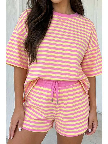 fun stripes short set / hot pink & butter yellow