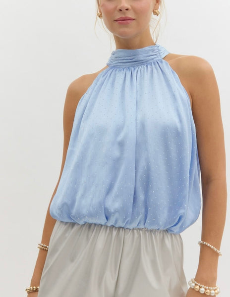 sparking azure satin top / blue