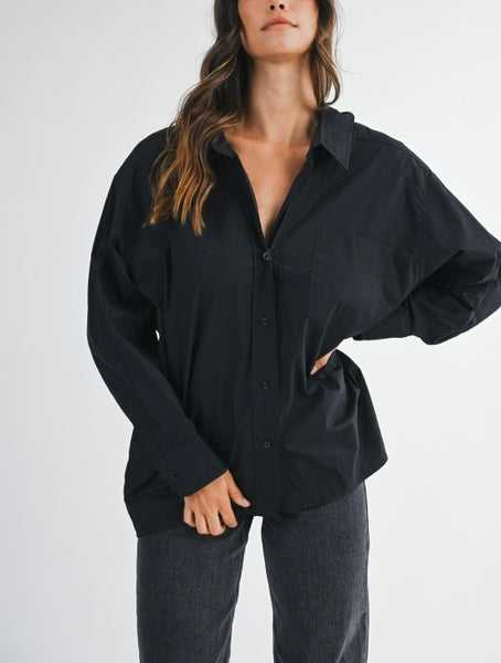 Mable oversized poplin button up / black