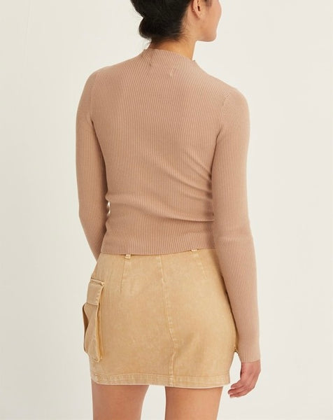 mock neck ribbed sweater // taupe