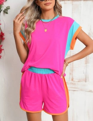 color block track suit // hot pink