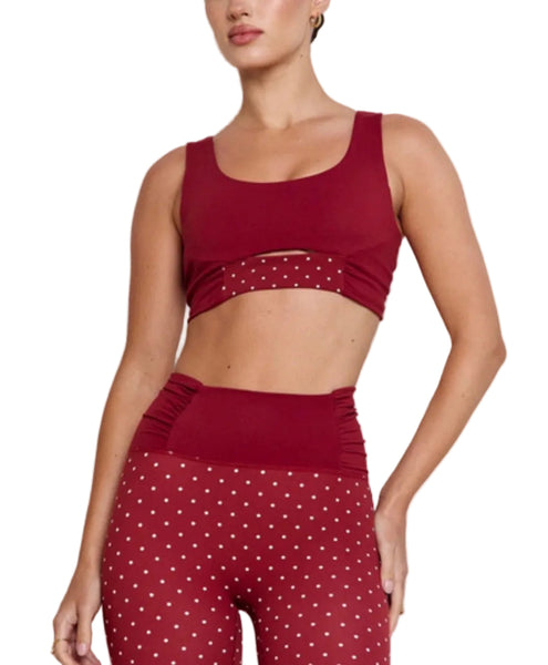 ASTORIA Luxe Balance Ruched Crop Sports Bra / Merlot Polka